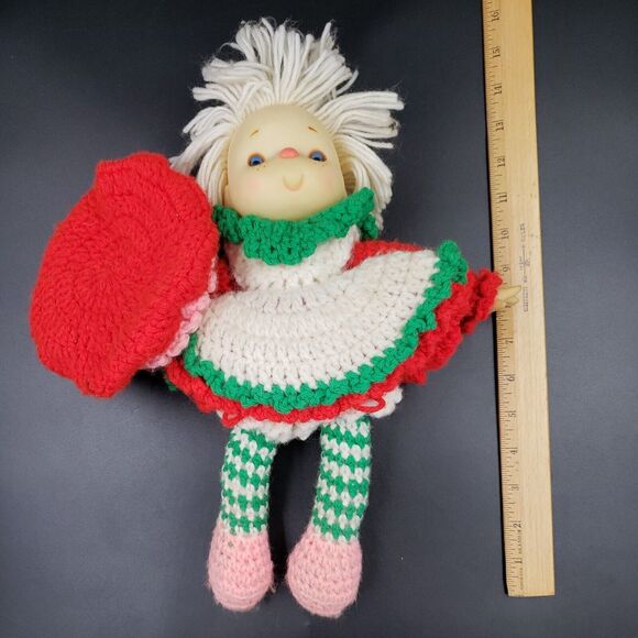 Crochet Doll 70s Retro Handmade Girl Christmas Gift Vtg Cottage Bedroom Decor - Picture 14 of 16